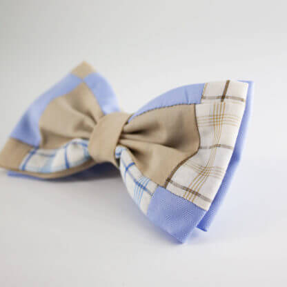 Papillon uomo azzurro e beige patchwork