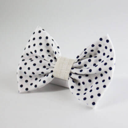 Papillon uomo in tessuto di cotone bianco a pois blu