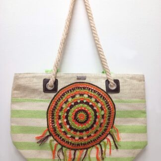 Borsa in cotone con mandala all'uncinetto